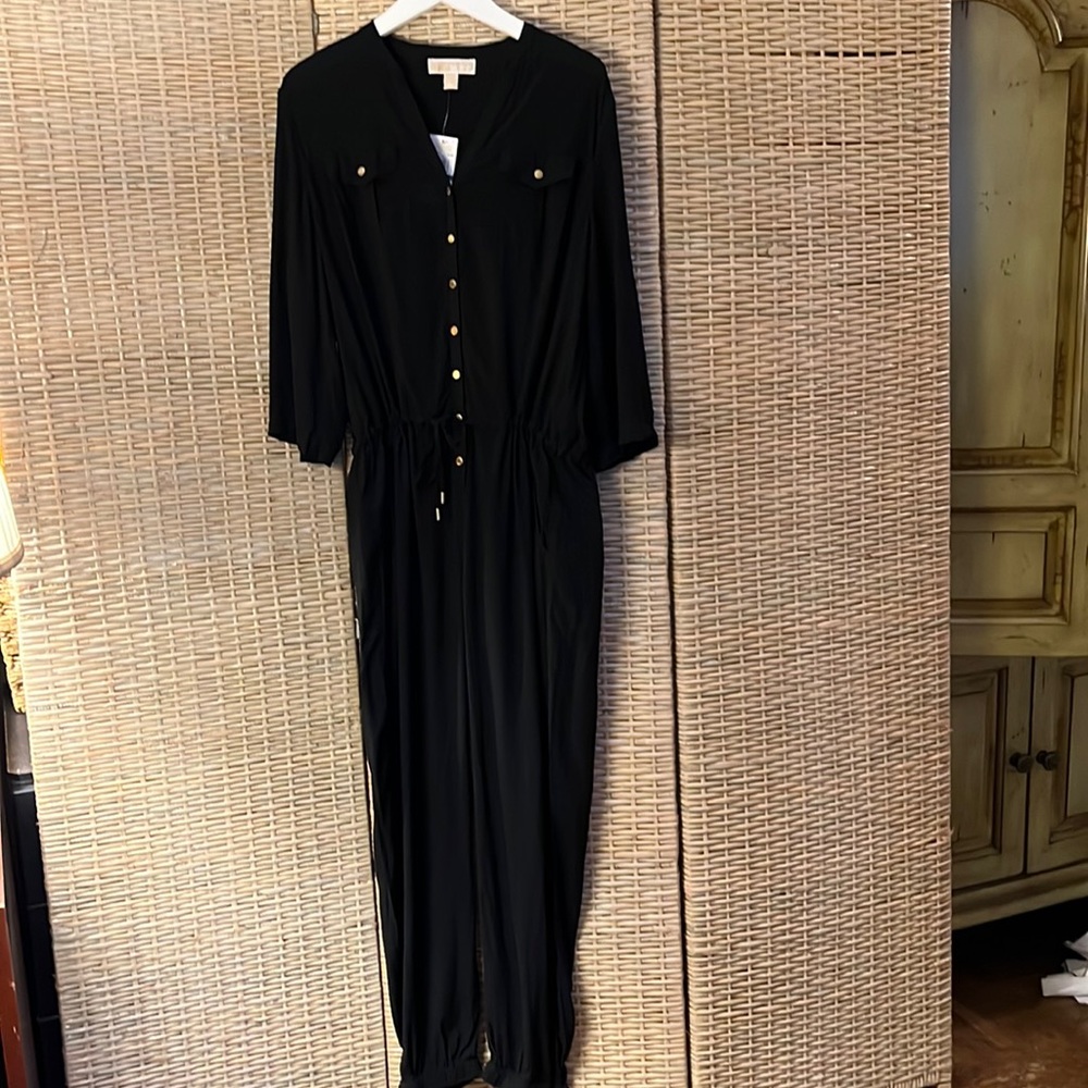 Michael Kors - 3/4 Sleeve Cotton Jogger Jumpsuit Black Size L NWT, NWB